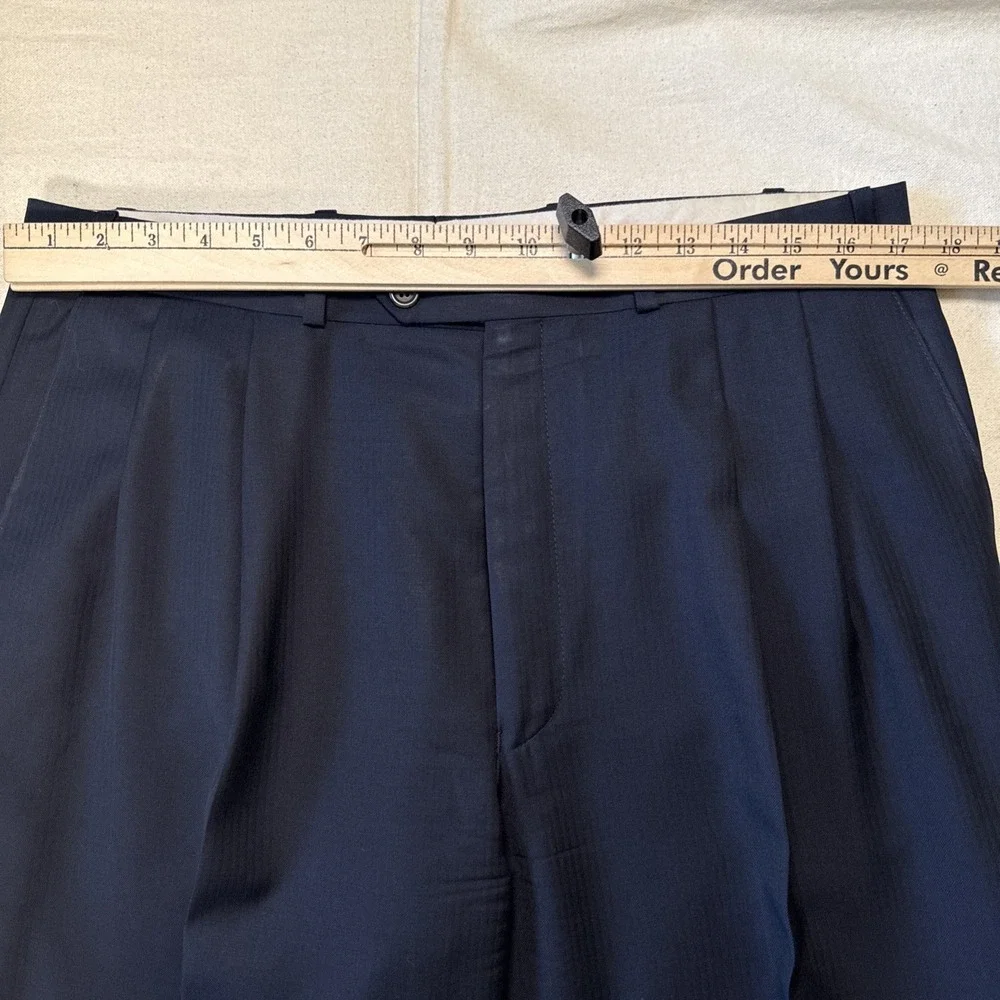 vtg 90s Ralph Lauren Chaps 44R 34x39 Navy 2pc Pant Suit Wool Cuffed Pleated